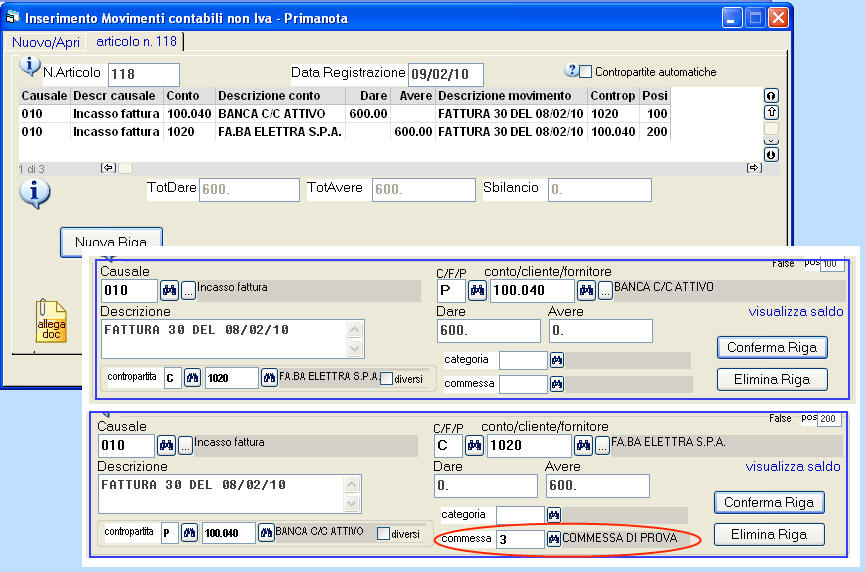 Registrazione incassi